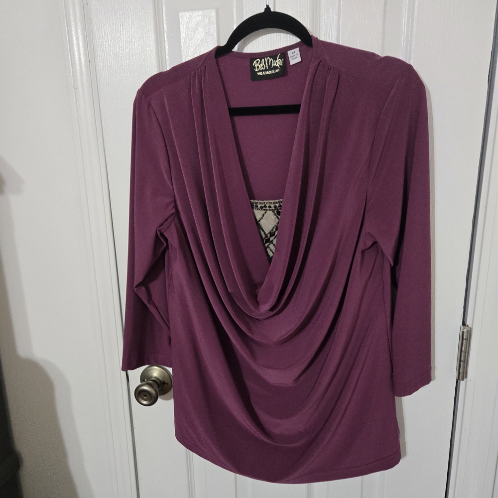 Bob Mackie Elegant Plum Drape Blouse